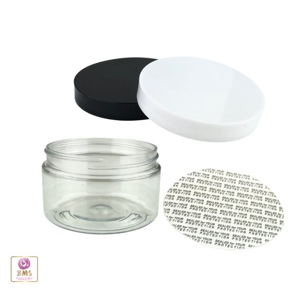 Clear Plastic Jars  w/ Pressure Sensitive Liners - 4 oz.  (White / Black) • 9373 / 9374