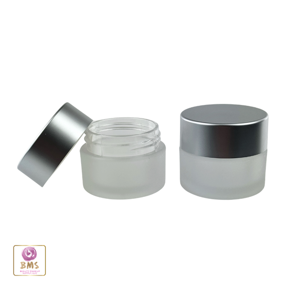 Frosted PETG Straight Side Round Jar with Silver Lined Lid