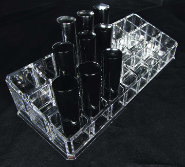 Clear Acrylic Makeup Organizer 18 Spaces Lipstick Holder 3 Rows Multi Level