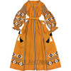 Long ochre dress with embroidery "Fire Dance"