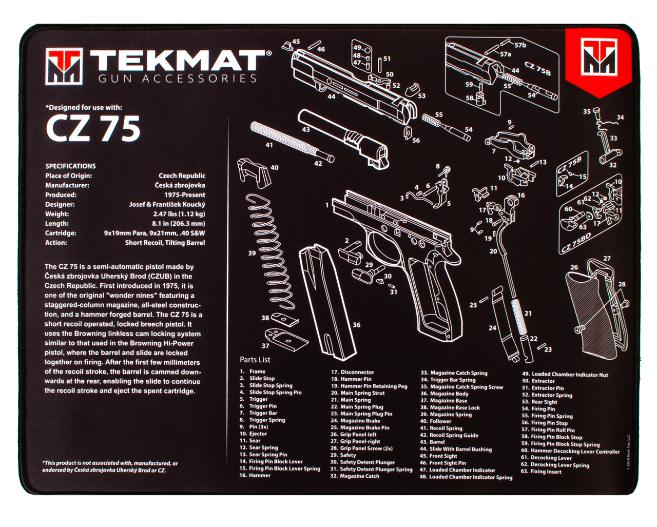 Buy TekMat CZ75 Parts Diagram 15