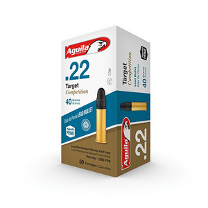 SH44513 Aguila 22 Target Competition Long Rifle (LR) 40 GR Lead Round Nose 50 Rounds Nexgen Outfitters SH44513 Aguila 22 Target Competition Long Rifle (LR) 40 GR Lead Round Nose 50 Rounds Nexgen Outfitters