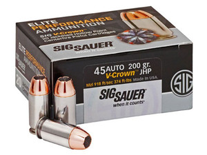 Sig Sauer Elite V-Crown 45 ACP Ammunition - 200 Grain Jacketed Hollow Point Per 20 Nexgen Outfitters Sig Sauer Elite V-Crown 45 ACP Ammunition - 200 Grain Jacketed Hollow Point Per 20 Nexgen Outfitters
