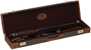 Browning Lona Canvas/Leather Fitted Flint/Brown 34" Case - (open view with gun) Browning Lona Canvas/Leather Fitted Flint/Brown 34" Case - (open view with gun)