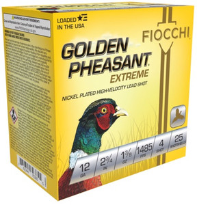 Fiocchi Golden Pheasant Nickel-Plated 12 Ga 2.75" 1-3/8 oz 4 Shot 1485 fps Nexgen Outfitters Fiocchi Golden Pheasant Nickel-Plated 12 Ga 2.75" 1-3/8 oz 4 Shot 1485 fps Nexgen Outfitters