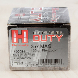 Hornady Critical Duty .357 Magnum 135gr FlexLock 25Rnd Handgun Ammunition Nexgen Outfitters Hornady Critical Duty .357 Magnum 135gr FlexLock 25Rnd Handgun Ammunition Nexgen Outfitters