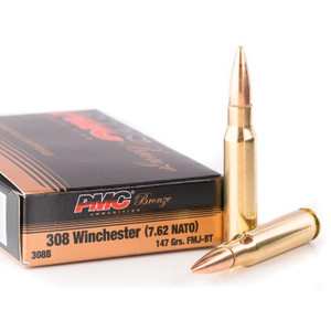 PMC Bronze .308 Winchester 147 gr Full Metal Jacket Boat-Tail 20RND Rifle Ammo Nexgen Outfitters PMC Bronze .308 Winchester 147 gr Full Metal Jacket Boat-Tail 20RND Rifle Ammo Nexgen Outfitters