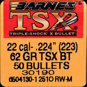 Barnes Bullets Triple-Shock X (TSX) .22 Cal 62 gr Hollow Point Boat-Tail Bullets -50cnt Nexgen Outfitters Barnes Bullets Triple-Shock X (TSX) .22 Cal 62 gr Hollow Point Boat-Tail Bullets -50cnt Nexgen Outfitters