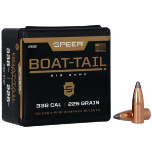 Speer Boat Tail 2406 .338 Cal 225 gr Jacketed Soft Point Boat-Tail Bullets-50cnt Nexgen Outfitters