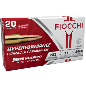 Fiocchi Hyperformance Exacta .223 Rem 77gr 20Rnd Sierra MatchKing Hollow Point Boat-Tail Centerfire Rifle Ammo Nexgen Outfitters Fiocchi Hyperformance Exacta .223 Rem 77gr 20Rnd Sierra MatchKing Hollow Point Boat-Tail Centerfire Rifle Ammo Nexgen Outfitters