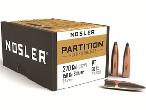Nosler Partition 270 Caliber (.277" Diameter) 150 Grain Spitzer Bullets -50cnt Nexgen Outfitters Nosler Partition 270 Caliber (.277" Diameter) 150 Grain Spitzer Bullets -50cnt Nexgen Outfitters