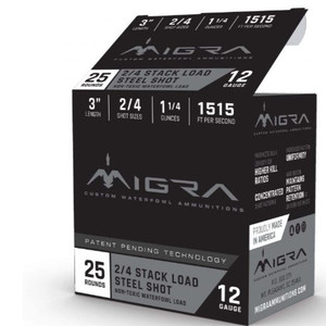 NXSH126270 Migra Custom Waterfowl 12 Gauge 3" 1 .25oz 2/4 Stack Load 250Rnd Steel Shot Ammo Nexgen Outfitters NXSH126270 Migra Custom Waterfowl 12 Gauge 3" 1 .25oz 2/4 Stack Load 250Rnd Steel Shot Ammo Nexgen Outfitters