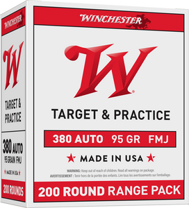 Winchester USA Target & Practice 380 ACP 95 Grain Full Metal Jacket 200Rnd Handugn Ammo Nexgen Outfitters Winchester USA Target & Practice 380 ACP 95 Grain Full Metal Jacket 200Rnd Handugn Ammo Nexgen Outfitters