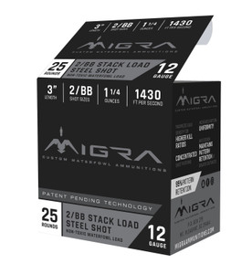 Migra Custom Waterfowl 12 Gauge 3" 1 .25oz 2/BB Stack Load Steel Shot Ammo Nexgen Outfitters Migra Custom Waterfowl 12 Gauge 3" 1 .25oz 2/BB Stack Load Steel Shot Ammo Nexgen Outfitters