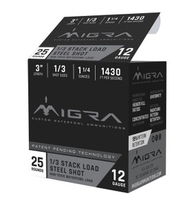 Migra Custom Waterfowl 12 Gauge 3" 1 .25oz 1/3 Stack Load 25Rnd Steel Shot Ammo Nexgen Outfitters Migra Custom Waterfowl 12 Gauge 3" 1 .25oz 1/3 Stack Load 25Rnd Steel Shot Ammo Nexgen Outfitters
