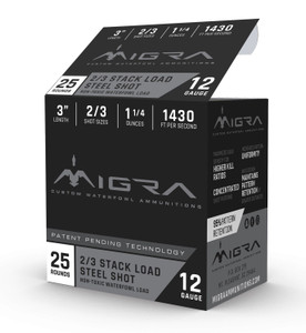 Migra Custom Waterfowl 12 Gauge 3" 1 .25oz 2/3 Stack Load 25Rnd Steel Shot Ammo Nexgen Outfitters Migra Custom Waterfowl 12 Gauge 3" 1 .25oz 2/3 Stack Load 25Rnd Steel Shot Ammo Nexgen Outfitters