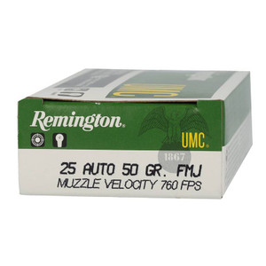 Remington UMC 25 ACP 50gr FMJ 50Rnd Handgun Ammo Nexgen Outfitters Remington UMC 25 ACP 50gr FMJ 50Rnd Handgun Ammo Nexgen Outfitters