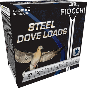 Fiocchi Dove and Quail 12 Gauge 2.75" 1-1/8oz #7 25Rnd Steel Shotgun Ammo Nexgen Outfitters Fiocchi Dove and Quail 12 Gauge 2.75" 1-1/8oz #7 25Rnd Steel Shotgun Ammo Nexgen Outfitters