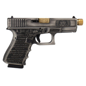 Glock 19 Gen 3 Custom "Trump 2024" 9mm Luger 4.6" 15Rnd Silver Distressed Semi-Auto Compact Handgun Glock 19 Gen 3 Custom "Trump 2024" 9mm Luger 4.6" 15Rnd Silver Distressed Semi-Auto Compact Handgun