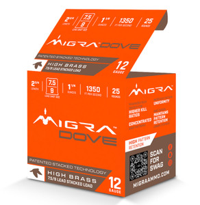Migra Dove Load 12 Gauge 2 3/4" 1.25oz 7.5/9 Shot 25Rnd Shotgun Ammo Migra Dove Load 12 Gauge 2 3/4" 1.25oz 7.5/9 Shot 25Rnd Shotgun Ammo