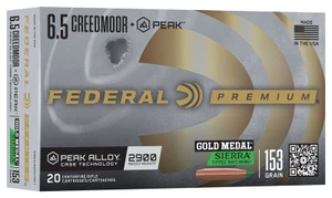 Federal Premium Gold Medal 6.5 Creedmoor +Peak 153gr Sierra Tipped MatchKing 20Rnd Rifle Ammo