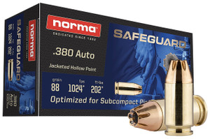 Norma Safeguard 380 ACP 88gr Jacketed Hollow Point 50Rnd Handgun Ammo