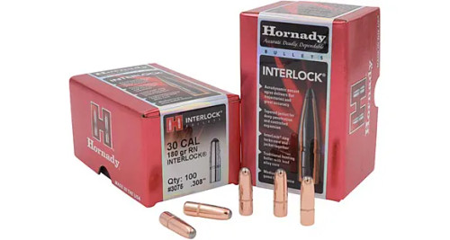 Hornady InterLock .30 Cal 180 gr RN Bullets -100cnt Nexgen Outfitters