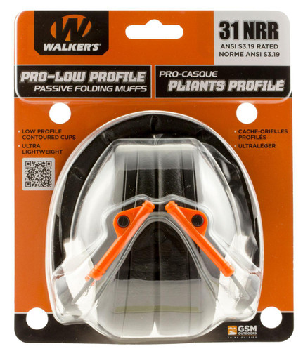 SH24930 Walkers Pro Low Profile Folding Passive Ear Muffs - Black/Orange Nexgen Outfitters