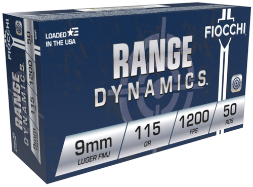 Fiocchi Range Dynamics 9mm Luger 115gr Full Metal Jacket 50Rnd Handgun Ammunition Nexgen Outfitters