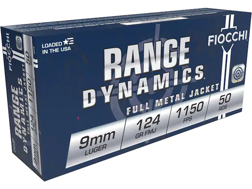 Fiocchi Range  Dynamics 9mm Luger 124gr FMJ 50Rnd Handgun Ammunition Nexgen Outfitters