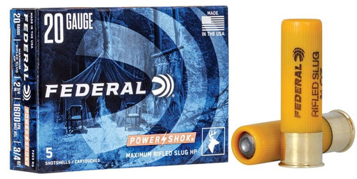 Federal Power-Shok 20 Gauge 2.75" 3/4 oz Slug Shot 5 Box Nexgen Outfitters Federal Power-Shok 20 Gauge 2.75" 3/4 oz Slug Shot 5 Box Nexgen Outfitters