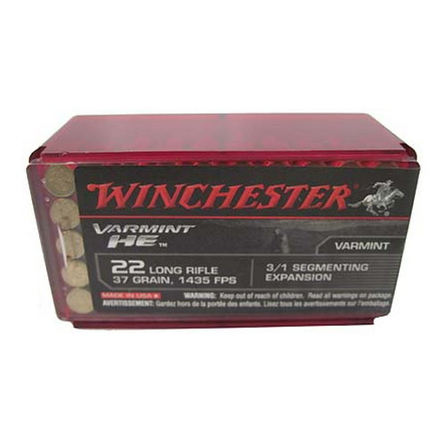 SH70915 Winchester Ammo Varmint HE 22 Long Rifle (LR) 37 GR Hollow Point 3/1 Segmenting Core 50 Box Nexgen Outfitters