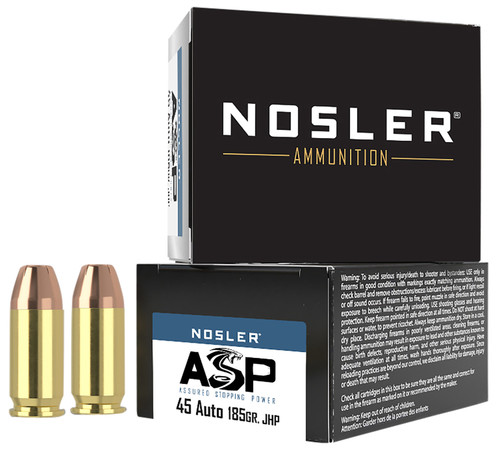 Nosler Assured Stopping Power Target 45 ACP 185 gr JHP 20Rnd Handgun Ammo