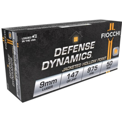 Fiocchi Defense Dynamics 9mm Luger 147 gr Jacketed Hollow Point 50Rnd Handgun Ammunition Nexgen Outfitters