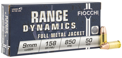 Fiocchi Range Dynamics 9mm Luger 158gr Full Metal Jacket 50Rnd Handgun Ammunition Nexgen Outfitters