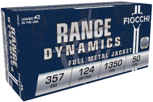 Fiocchi Range Dynamics .357 Sig 124gr Full Metal Jacket 50Rnd Handgun Ammunition Nexgen Outfitters