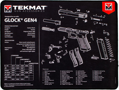 SH117944 TekMat Glock Gen4 Parts Diagram 15"x20" Ultra Premium Cleaning Mat Nexgen Outfitters