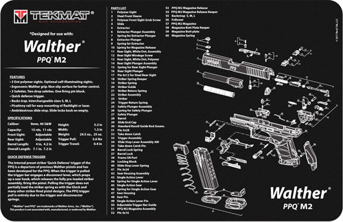 SH124475 TekMat Walther PPQ Mod2 Parts Diagram 11"x17" Original Cleaning Mat Nexgen Outfitters
