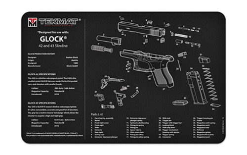 SH124456 TekMat Glock 42/43 Parts Diagram 11"x17" Original Cleaning Mat Nexgen Outfitters