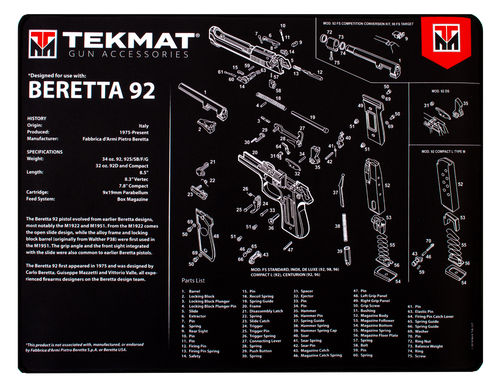 SH117942 TekMat Beretta 92 Parts Diagram 15"x20" Ultra Premium Cleaning Mat Nexgen Outfitters