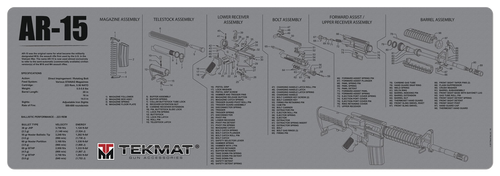 SH117937 TekMat AR15 Parts Diagram 12"x36" Original Cleaning Mat - Gray Nexgen Outfitters