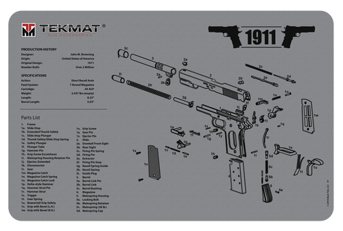 SH117819 TekMat 1911 Diagram Gray 11"x17" Original Cleaning Mat Nexgen Outfitters