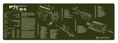 SH117939 TekMat AR15 Parts Diagram 12"x36" Original Cleaning Mat - OD Green Nexgen Outfitters