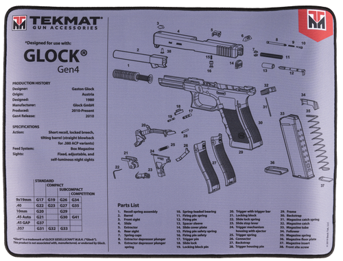 SH126221 TekMat Glock Gen4 Parts Diagram 15"x20" Ultra Premium Cleaning Mat - Gray Nexgen Outfitters