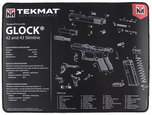 SH126220 TekMat Glock 42/43 Parts Diagram 15"x20" Ultra Premium Cleaning Mat Nexgen Outfitters