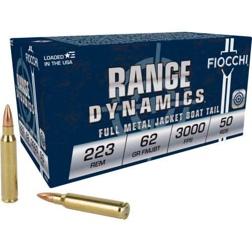 Fiocchi Range Dynamics .223 Remington 62 Gr Full Metal Jacket Boat-Tail 50Rnd Rifle Ammunition