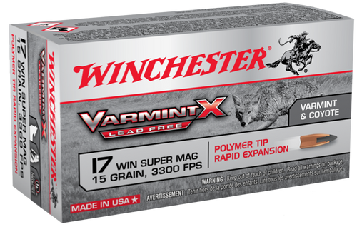SH35743 Winchester Varmint X 17 Winchester Super Magnum (WSM) Lead Free 15 GR Polymer Tip 50 Rounds Ammo Nexgen Outfitters