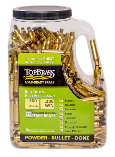 SSO116315 TOP BRASS .308 Winchester Unprimed Rifle Brass 500cnt-8B308WINMY-5C-J Nexgen Outfitters