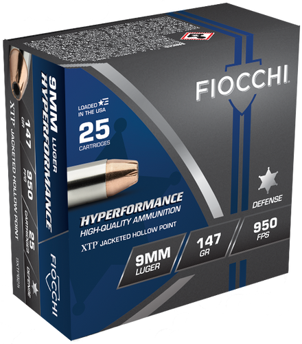 Fiocchi Hyperformance Defense 9mm Luger 147gr Extreme Terminal Performance Hollow 25Rnd Handgun Ammunition Nexgen Outfitters