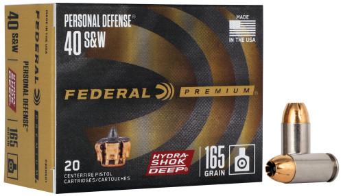 Federal Premium Personal Defense 40 S&W 165 Grain Hydra-Shok Deep Jacketed Hollow Point 20Rnd Handgun Ammo Nexgen Outfitters